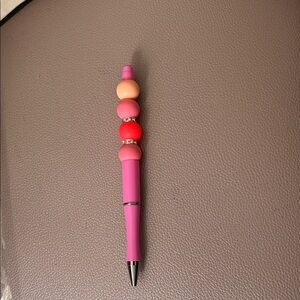Pink and Red Beaded Pen—Handmade